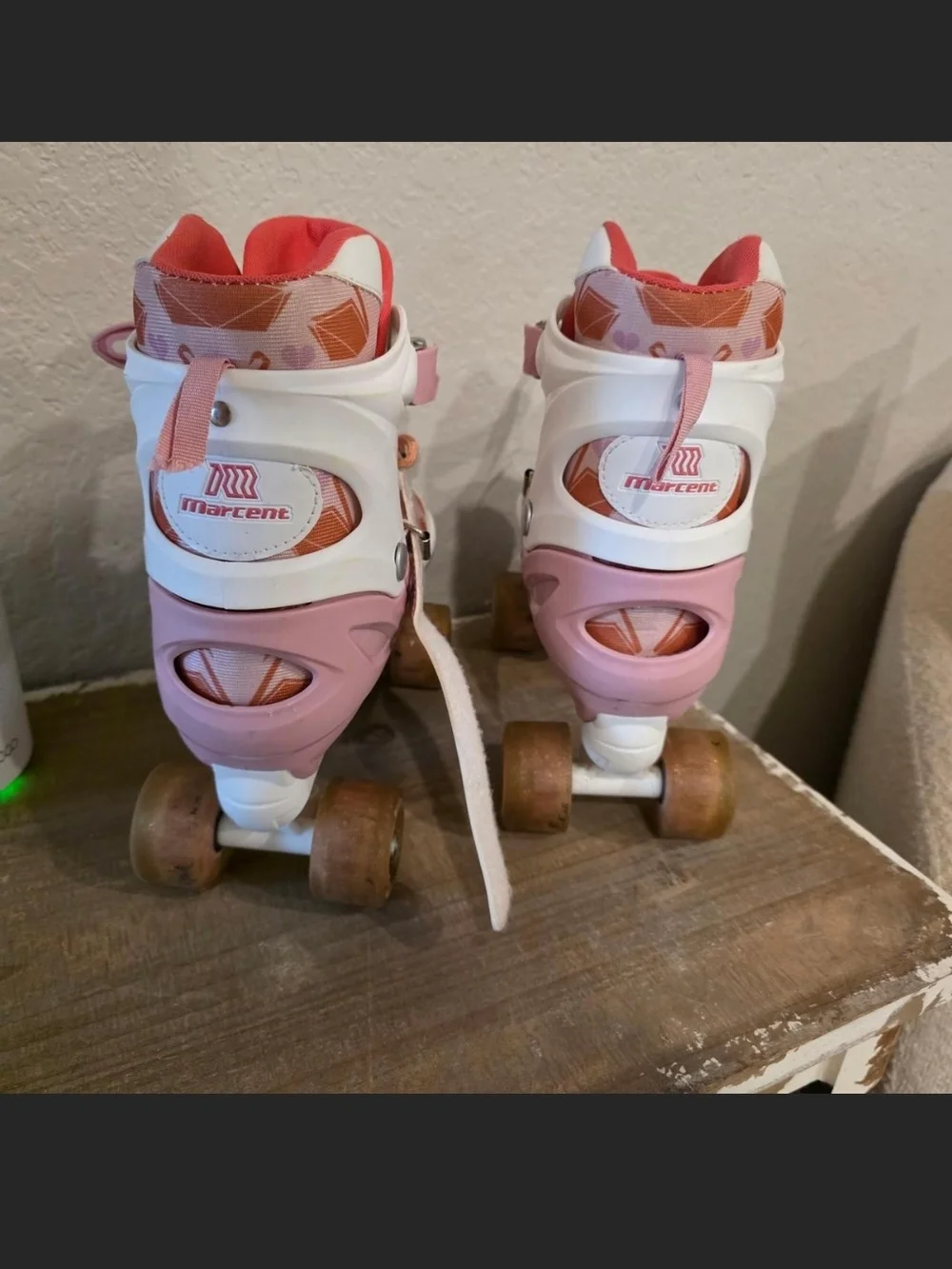 Kids Pink and White Adjustable Quad Roller Skates